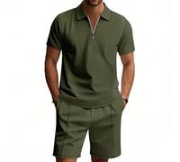 Ensemble Polo Waffle Short Cordon Manches Courtes Resistant Facile Assortir adapte Toutes morphologies Rencontre ami Loisir Army Green TTG (XX_l)
