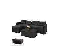 Ensemble Poly Rotin Hwc-J34, Ensemble Balcon/Jardin/Salon Groupe De Sièges Sofa, Noir, Coussins Gris Foncé Noir