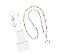 Ensemble Porte-cartes Transparent Et Lanière Perlée Étui Pour Cartes D'action Coulissant Avec Badge Rétractable En ABS Pour Badge Professionnel D'école De Bureau