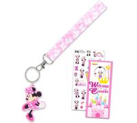 Ensemble porte-clés Minnie Mouse en silicone 3D avec sangle et breloque et autocollants, plus | Lanière de poignet et porte-clés Minnie Mouse, multicolore, Minnie Mouse Keyring