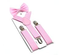 Ensemble porte-jarretelles et nœud papillon en polyester pour garçons et filles, sangles arrière élastiques et longueur avant réglable pour un ajustement personnalisé (rose)