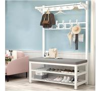 Ensemble porte-manteau industriel et banc à chaussures avec siège rembourré en éponge - Entrée peu encombrante pour salon et chambre à coucher (blanc, 100 cm)