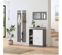 Ensemble porte-manteau mural avec miroir, 2 panneaux muraux, 1 étagère et meuble à chaussures, Meuble d'entrée, porte-manteau