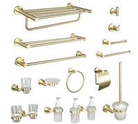 Ensemble porte-serviettes mural en acier inoxydable brossé avec porte-papier toilette, crochets pour peignoirs et anneau rond pour une maison moderne