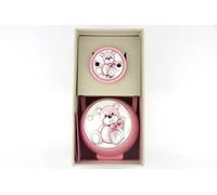 Ensemble porte-tétine et tétine avec décoration ours et nœud rose, design élégant, boîte cadeau