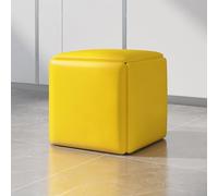 Ensemble Pouf gigogne 5 en 1, Repose-Pieds carré en Cuir, tabourets empilables et Mobiles avec roulettes pivotantes, siège Multifonctionnel pour Salon et Salle à Manger (Jaune Vif 34,8 cm P