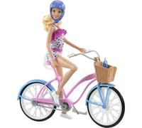 Ensemble poup e et v lo Barbie avec accessoires Blonde en barboteuse arc-en-ciel avec
