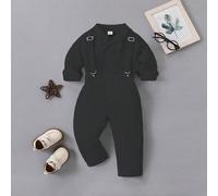 Ensemble pour 1er anniversaire de bébé garçon, costume de garçon d'honneur, tenue de gentleman - Chemise noire + pantalon avec bretelles 4Y,6-9M,9-12M,12-18M,18-24M,2-3YUnicolorePolyester,Tissu tissé