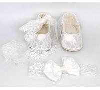 Ensemble pour Bébé : Bandeau + Chaussures en Dentelle Blanche pour Petite Fille, pour Baptême, Mariage, Anniversaire, Naissance, événements 0-6 Mois Blanc Brillabenny