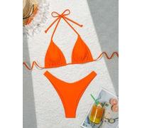 Ensemble pour bikini pour femme Taille Haute Couleur Unie Ensemble | Tissu polyester Ã©lastique, confort moyen, idÃ©al pour mouvements actifs et nage frÃ©quente(Orange M)