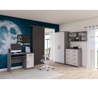Ensemble pour chambre d'enfant Armoire Étagère murale Commode Bureau Gris/Blanc avec poignées sonoma Jonas II 02