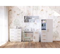 Ensemble pour chambre d'enfant Étagère murale Commode Bureau blanc/blanc avec poignées sonoma Jonas I 05