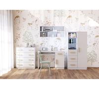 Ensemble pour chambre d'enfant Étagère murale Commode Bureau blanc/blanc avec poignées sonoma Jonas I 05