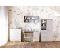 Ensemble pour chambre d'enfant Étagère murale Commode Bureau Sonoma/blanc avec poignées blanches Jonas I 05