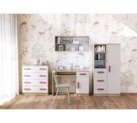 Ensemble pour chambre d'enfant Etagère murale Commode Bureau Sonoma/blanc avec poignées couleur Erik Jonas I 05