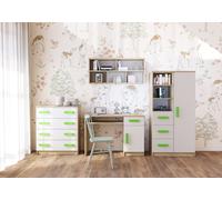 Ensemble pour chambre d'enfant Étagère murale Commode Bureau Sonoma/blanc avec poignées vertes Jonas I 05