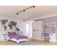 Ensemble pour chambre d'enfant Lit Armoire Étagère murale Commode Bureau Table de nuit Blanc/Blanc avec poignées couleur erica sans matelas Jonas IV 01