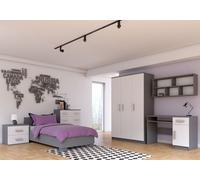 Ensemble pour chambre d'enfant Lit Armoire Étagère murale Commode Bureau Table de nuit Gris/Blanc avec poignées sonoma sans matelas Jonas IV 02