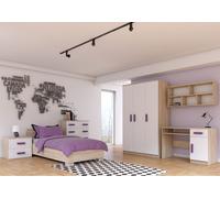 Ensemble pour chambre d'enfant Lit Armoire Étagère murale Commode Bureau Table de nuit Sonoma/Blanc avec poignées couleur erica sans matelas Jonas IV 03