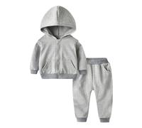 Ensemble pour fille avec capuche, fermeture éclair, manteau, leggings, pantalon Harlan, deux pièces, sport, couleur unie, kit de loisirs, fête, anniversaire, école Mamas Boy, gris, 3-4 ans