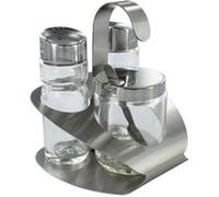 Fackelmann 46652 – Set salière, poivrière et moutardier en inox et verre 8,5×3 cm transparent