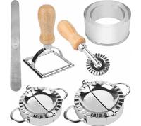 Ensemble pour raviolis, 7 pièces en acier inoxydable, comprenant un moule à raviolis et une roulette à pâtes pour des raviolis maison.