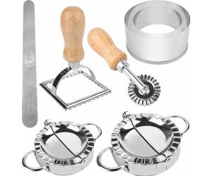 Ensemble pour raviolis, 7 pièces en acier inoxydable, comprenant un moule à raviolis et une roulette à pâtes pour des raviolis maison.