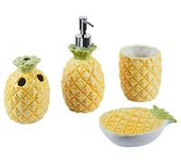 Ensemble pour Salle de Bain Accessoires Jaunes en Forme d'Ananas Lot de 4 Maicao