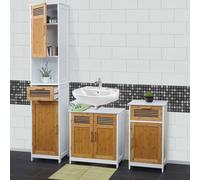 Set De Salle De Bains Hwc-A85, Armoire Commode Meuble Sous-Lavabo, Bambou, Blanc Multicolore