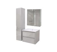 Ensemble Pour Salle De Bain Hwc-B19b, Lavabo Armoire De Toilette Armoire Murale, Haute Brillance Mvg-Certifié Gris Multicolore