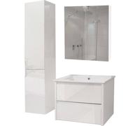 Ensemble pour Salle de Bain HWC-B19b, lavabo Armoire de Toilette Armoire Murale, Haute Brillance MVG-certifié - Blanc