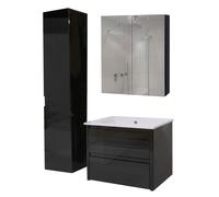 Ensemble Pour Salle De Bain Hwc-B19b, Lavabo Armoire De Toilette Armoire Murale, Haute Brillance Mvg-Certifié Noir Noir