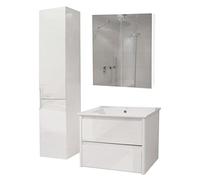 Ensemble pour Salle de Bain HWC-B19b, lavabo Armoire de Toilette Armoire Murale, Haute Brillance MVG-certifié - Blanc