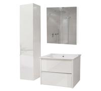 Ensemble Pour Salle De Bain Hwc-B19b, Lavabo Armoire De Toilette Armoire Murale, Haute Brillance Mvg-Certifié Blanc Blanc