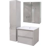 Ensemble pour salle de bain HWC-B19b, lavabo armoire de toilette armoire murale, haute brillance MVG-certifié ~ gris