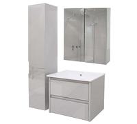 Ensemble pour Salle de Bain HWC-B19b, lavabo Armoire de Toilette Armoire Murale, Haute Brillance MVG-certifié - Gris