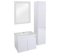 Ensemble pour salle de bain HWC-L86, lavabo miroir mural armoire suspendue lavabo, mélaminé ~ blanc