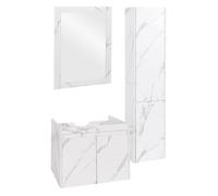 Ensemble Pour Salle De Bain Hwc-L86, Lavabo Miroir Mural Armoire Suspendue Meuble De Salle De Bain, Mvg Mélaminé Aspect Marbre Blanc Multicolore