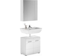 Ensemble pour salle de bain : meuble sous lavabo + armoire de rangement avec miroir - blanc brillant - KLEANKIN