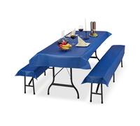 Relaxdays Ensemble pour Tente Coussins, 3 pièces,Nappe pour la Table 250x100cm, 2 Housses bancs, Lavable, Bleu