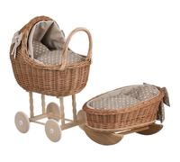 Ensemble poussette et berceau en osier pour poupée jusqu'à 35 cm - Beige, roues bois