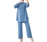 ensemble Priere Femme Musulmane deux Pièces Veste à Col Chemisier Manches Longues et Pantalon Décontracté Tenue Modeste Abaya Dubaï Style Islamique