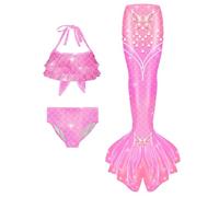 Ensemble Princesse Sirène 3 Pièces Fille Plage Costume de Bain Bustier Volanté Imprimé Tropical Natation Bikini Ado Queue Sirene Enfant Maillots Piscine avec Jupe pour Jeux Aquatiques et 4-13 Ans