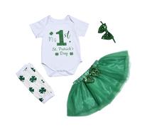 Ensemble Printemps Été Bébé Fille Saint Patrick Première Fête Body Manches Courtes Jupe Tulle Verte Chaussettes Bandeau Quatre Pièces Carnaval Soirée Déguisée(White, 0-3 Months)