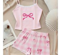 Ensemble printemps-été pour adolescentes, idéal pour la Saint-Valentin : débardeur blanc à nœud et bordure en dentelle, short ultra-court et boutons. Style : Clean Girl/American BM. 14Y,13Y,16Y,15Ygra