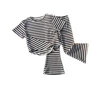 Ensemble Printemps Petite Fille, T-Shirt Rayé À Manches Courtes Et Legging en Coton À Fleurs - Vêtement Léger, Habit De Transition, Tenue Confortable pour Tout-Petit