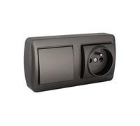 Ensemble prise 2P+T 16A et interrupteur va et vient en saillie - Noir graphite -