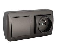 Ensemble prise 2P+T 16A et interrupteur va et vient en saillie - Noir graphite - Solera