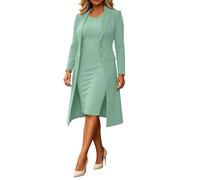 Ensemble professionnel 2 pièces pour femme Blazer sans col et jupe crayon formelle Ensemble élégant à manches longues avec rabat Costume formel de bureau Veste d'extérieur unie