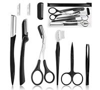Ensemble Professionnel de Tondeuse à Sourcils, 9 Pièces Ensemble de Pinces à Sourcils, Acier Inoxydable, Petits Ciseaux, Rasoir à Sourcils, Outils de Tondeuse à Sourcils pour Hommes et Femmes